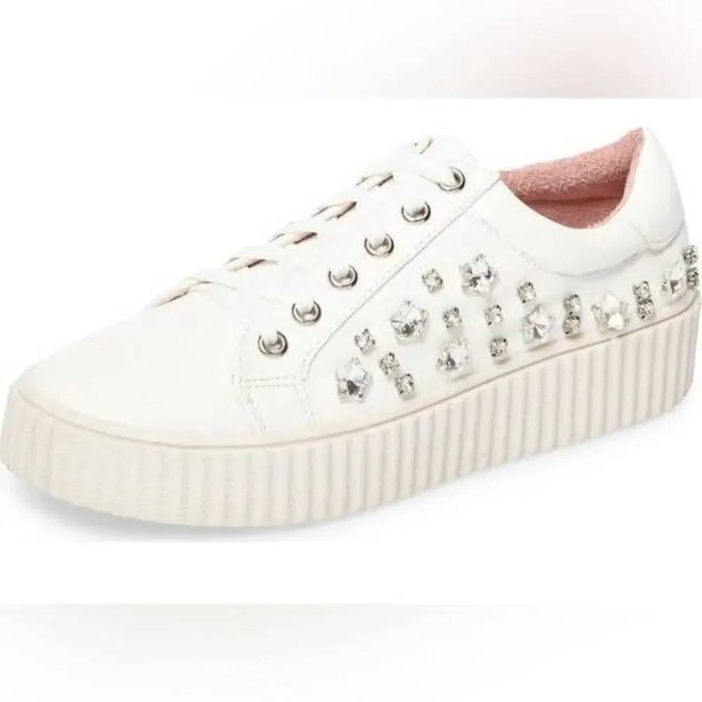 NIB Lauren Lorraine Girls White “Pam” White Rhinestone Lace Up Sneakers Size 5.5